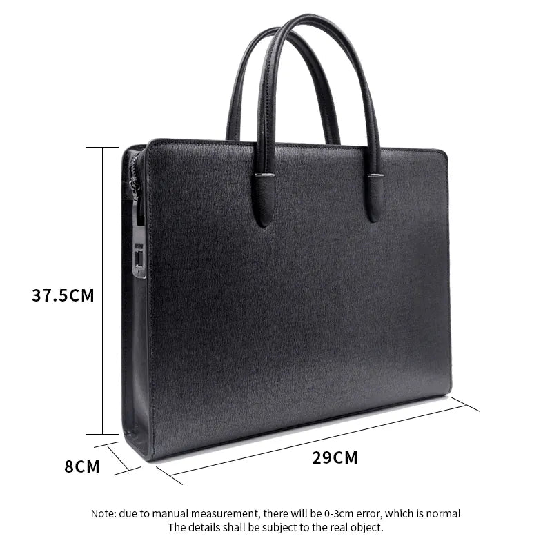 Fingerprint lock: office laptop bags for men. Genuine leather handbag