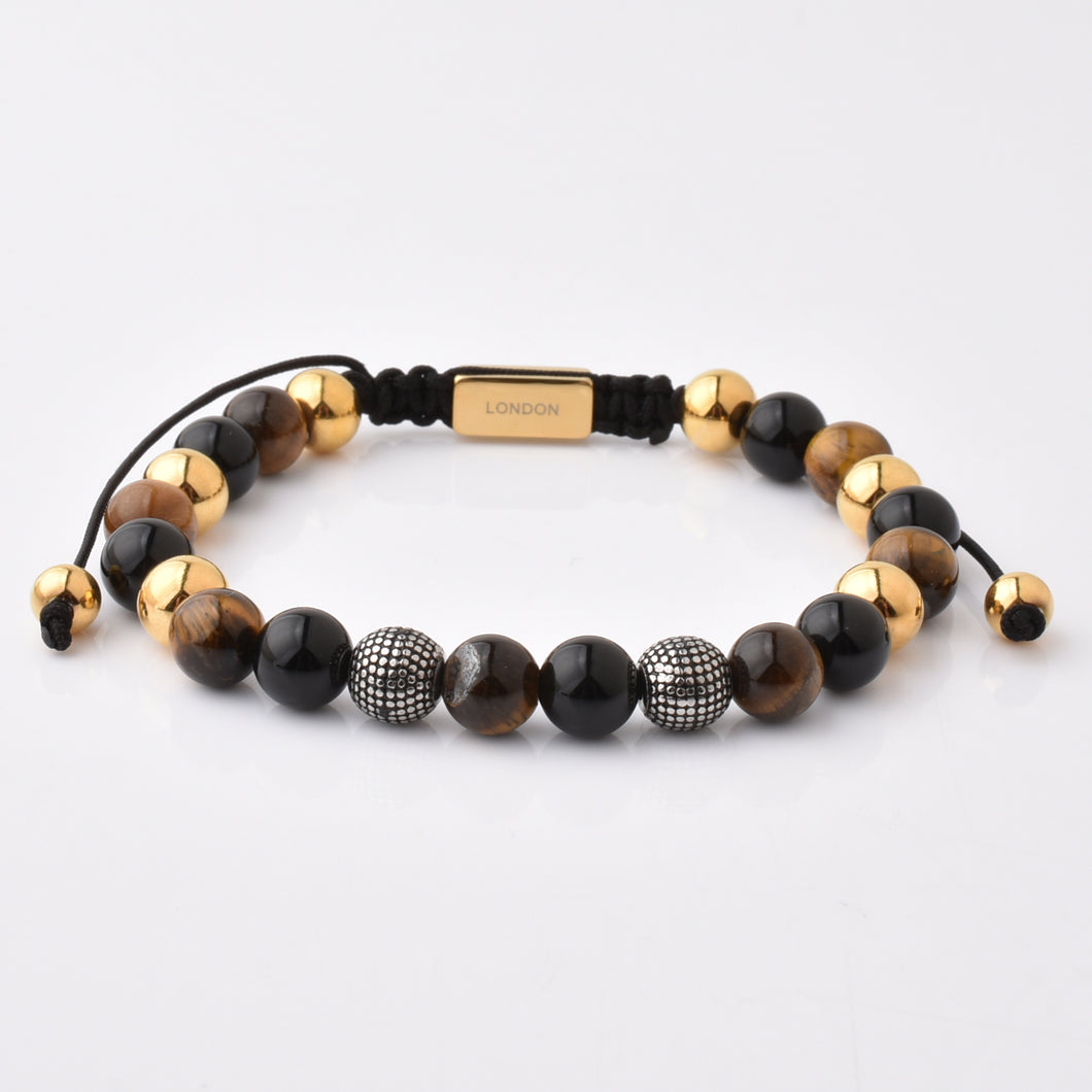 Luxury Bracelet :Tiger Eye Gold/Silver Bead